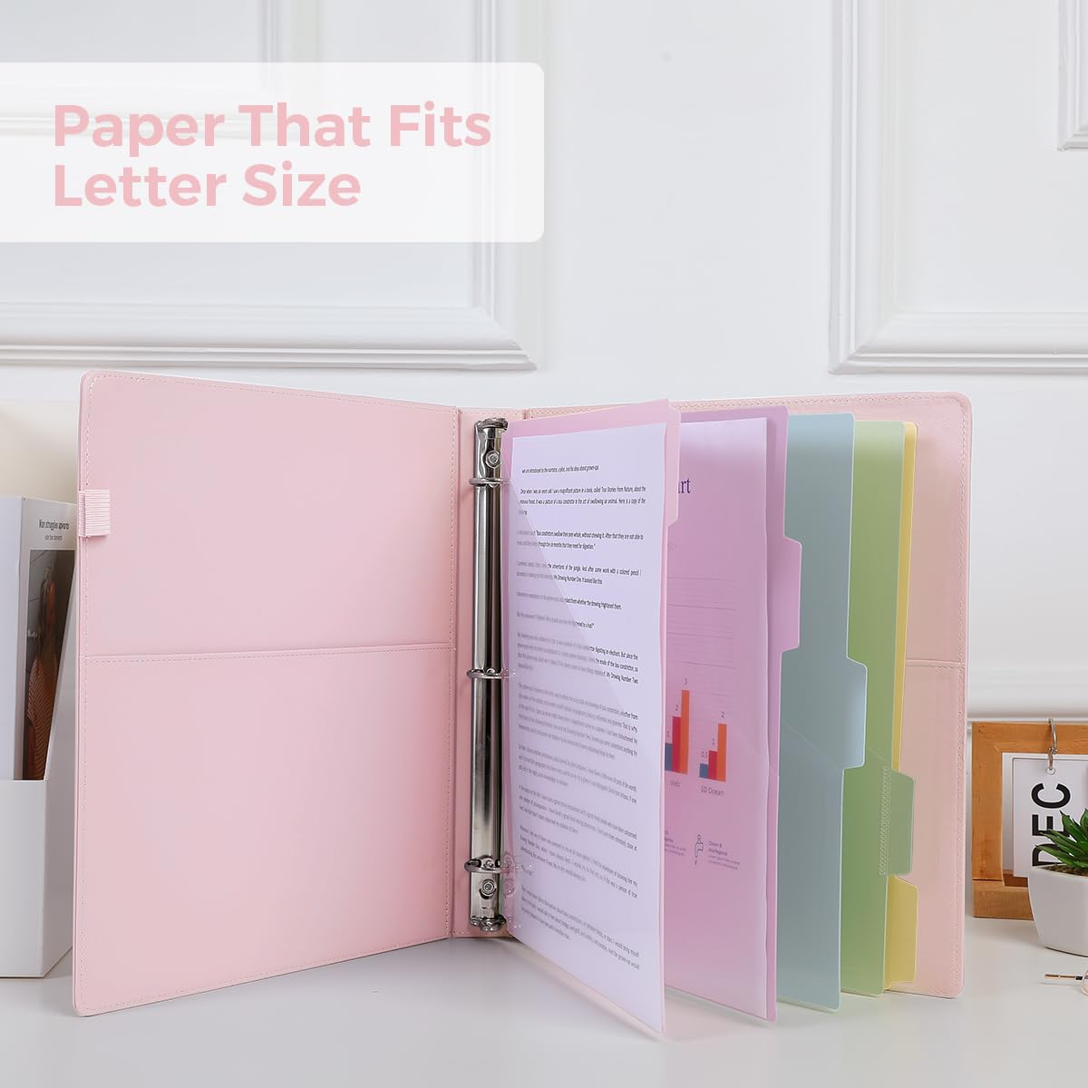 SKYDUE 3 Ring Binder with Clipboard, 13.2" × 10.2" Faux Leather 1 Inch Binder Organizer with 5 Pocket Dividers, Notepad, Labels & 2 Storage Pockets for Teachers, Students, Nurses & Office Work
