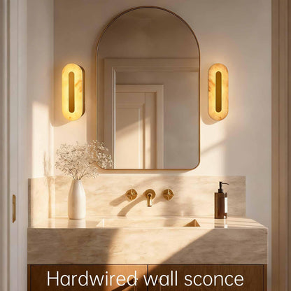 YMDHFS Alabaster Wall Sconces Natural Marble Wall Sconce Oval Stone Wall Light Gold Marble Bathroom Vanity Light Fixtures LED Bedroom Alabaster Lights for Living Room Showroom Staircase Hardwired