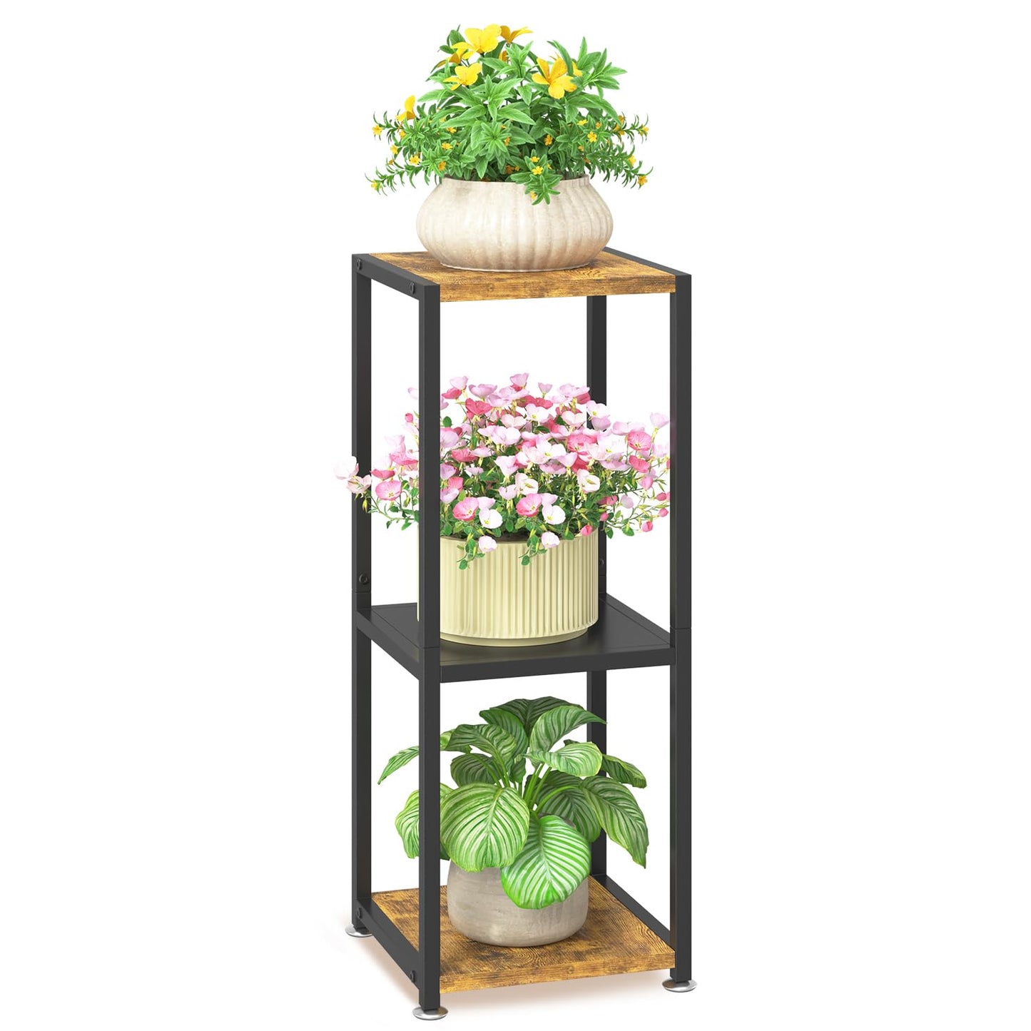 LASZOLA Black 3 Tiered Wood Plant Stand Indoor for Larger Heavy Duty Planter, Sturdy Multi Level Vertical Flowers Racks for Narrow Inside Floor , Decorate Shelving for Hold House Tree, Space Saving