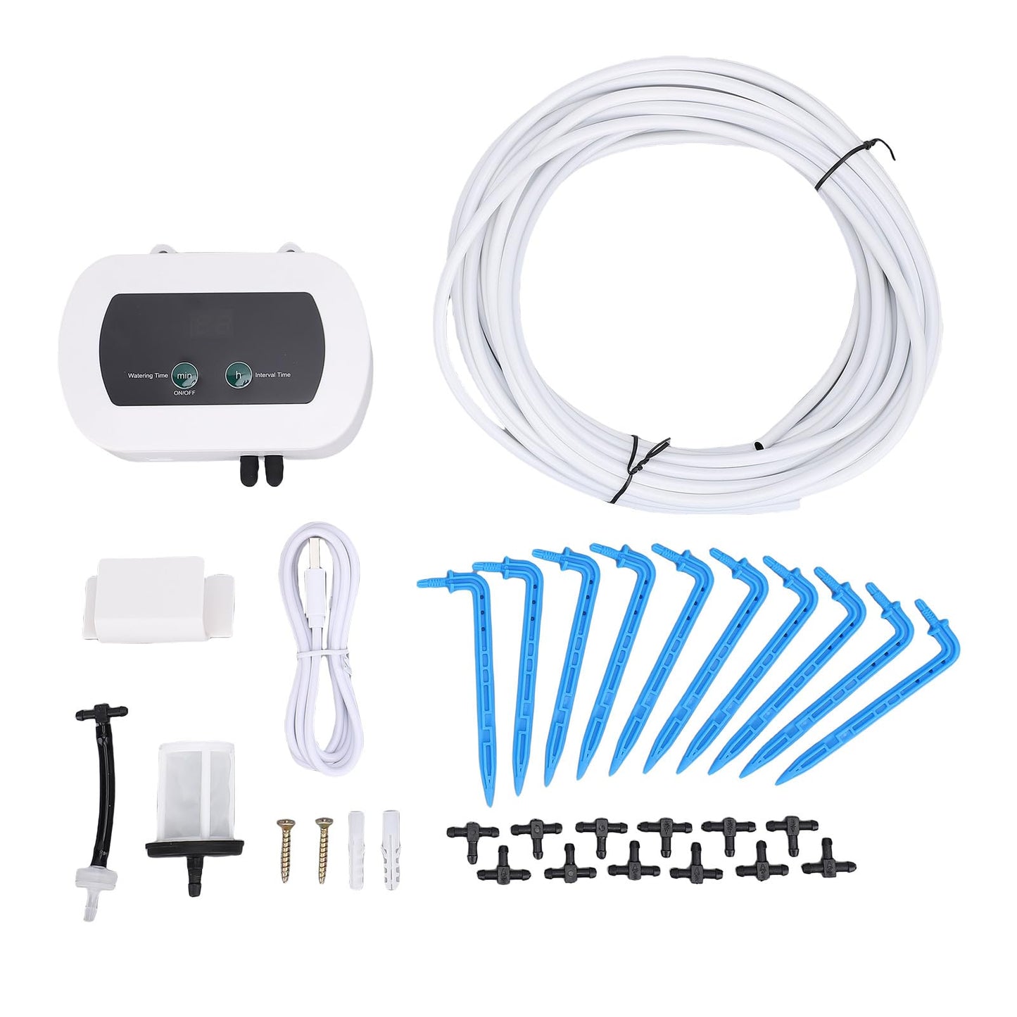 ZJchao Smart Drip Irrigation System Kit, Automatic Plant Waterer for 10 Potted Plants with 12 Tee Connectors 10 Drippers 1 Filter 10m Hose, 400ml min Flowrate IP65 LED Display (BSV-IC201)