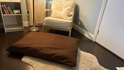 Natural Cotton Canvas Dog Bed – Raw Cotton Filled Pet Cushion Insert, Breathable Eco-Friendly Dog Mattress, Durable Washable Cover with Zipper (Dark Brown, Large 48"x30"x5")