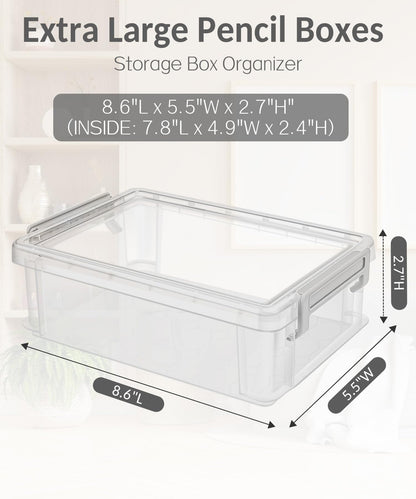 Sooez 6 Pack Extra Large Pencil Box, Plastic Pencil Case Crayon Box Bulk, Clear Marker Organizer Plastic Containers with Lid, Stackable Storage Boxes for Art Craft Pen, Back to School Supplies, Purple
