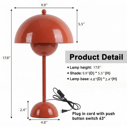 COSYLUX Modern Small Table Lamp for Bedroom, Cute Dome Shade Reflecting Light Reading Lamp for Living Room, Kid's Room, Study, Office, Beside Bedside Nightstand Desk Lamp(Coral Red/Burgundy)