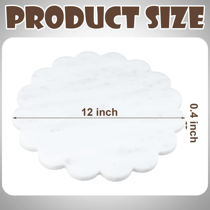 Newtay 12 Inches Marble Cutting Board Round Marble Tray White Scalloped Board with Non Slip Decorative Pastry Tray for Kitchen Pizza Cake Bread Baking Cheese Display