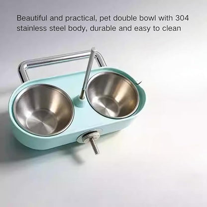 Bird Feeder Birds Bowls Stainless Steel Dishes Coop Cups with Fruit Skewer, Parrot Feeding Dish Cups Food Water Bowls with Bird Food Holder for Budgies Lovebirds (Blue,Oval)