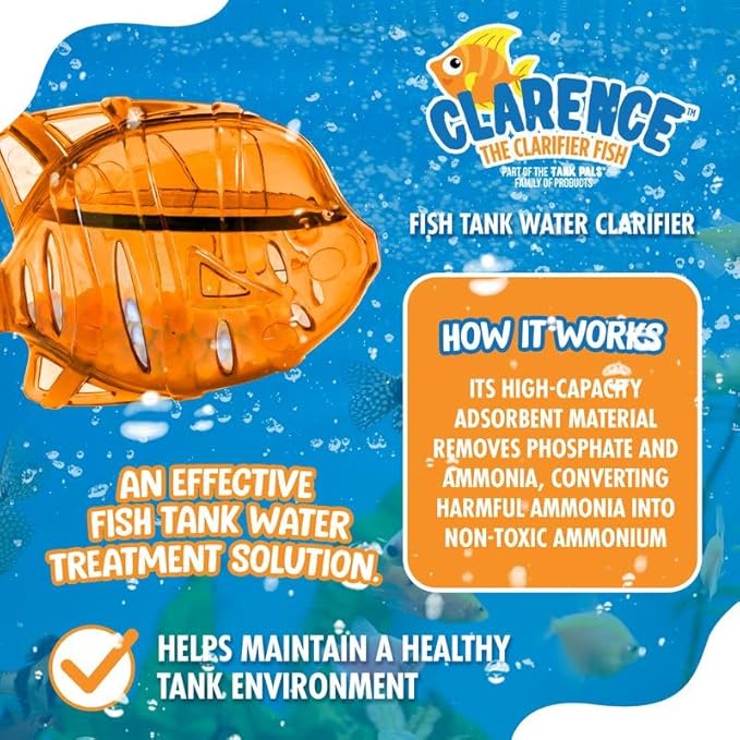 Clarence the Clarifier Fish - 6 pk, Orange - Aquarium Treatment, Clear Cloudy Fresh-Saltwater, Fish-Plant Safe, 10gal Tank Maintenance Each