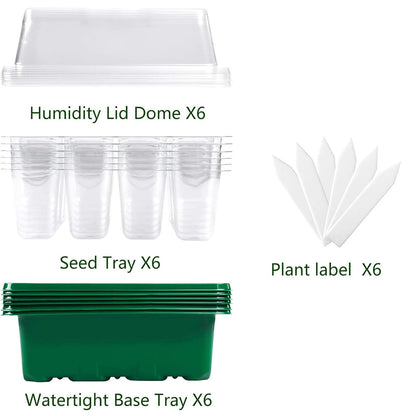 Hdeoops Seed Starter Tray, 6 Set Seedling Kits with Adjustable Humidity Dome, Plant Starter Kit for Seeds Growing Starting (12 Cells per Tray)