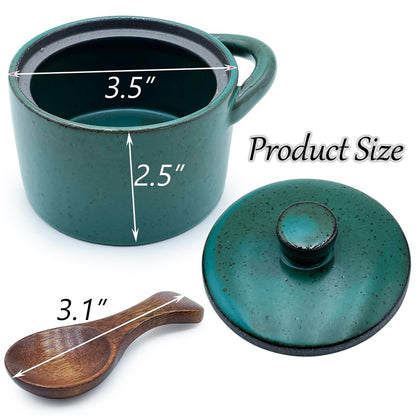 EWEIGEER Ceramic Salt Cellar With Lid & Spoon,8oz Salt Container For Countertop,Sugar Bowl,Spice Jar(Green)