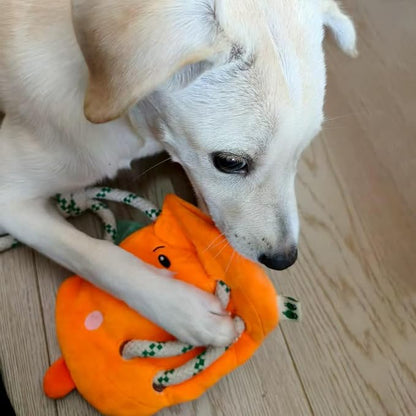 Green Sheep Interactive Plush Dog Toy, No Stuffing Squeaky Toy with Recycled Cotton Rope for Medium to Large Dogs, Pumpkin