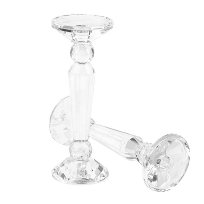 DONOUCLS Crystal Candle Stick Holders 2-Pack, Clear Crystal Taper/Pillar Candles Holder Table Centerpieces for Party and Wedding Decoration(10.6inches Tall)