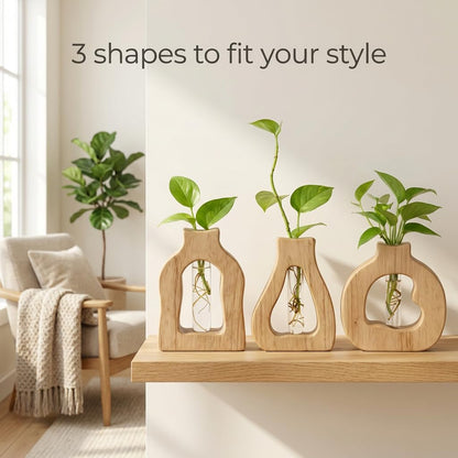 Plant Propagation Station Hanging Stand with Vases for Plants, Wall Hanging Wood Stand, Indoor Plant Pot Air Holder, Window Boxes for Decor, Flowers Holder with Test Tubes
