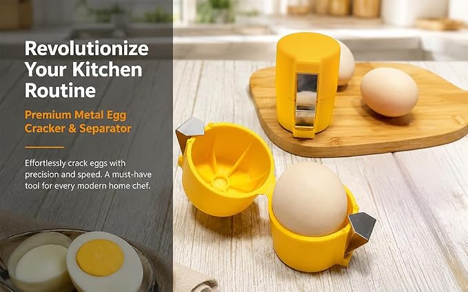 Handheld Egg Shell Opener, Eggshell Separator and Cutter, Food Grade PP Stainless Steel Egg Topper Cutter for Chicken Duck Eggs, Portable Lightweight Kitchen Gadget for Home Cooking Baking (yellow)