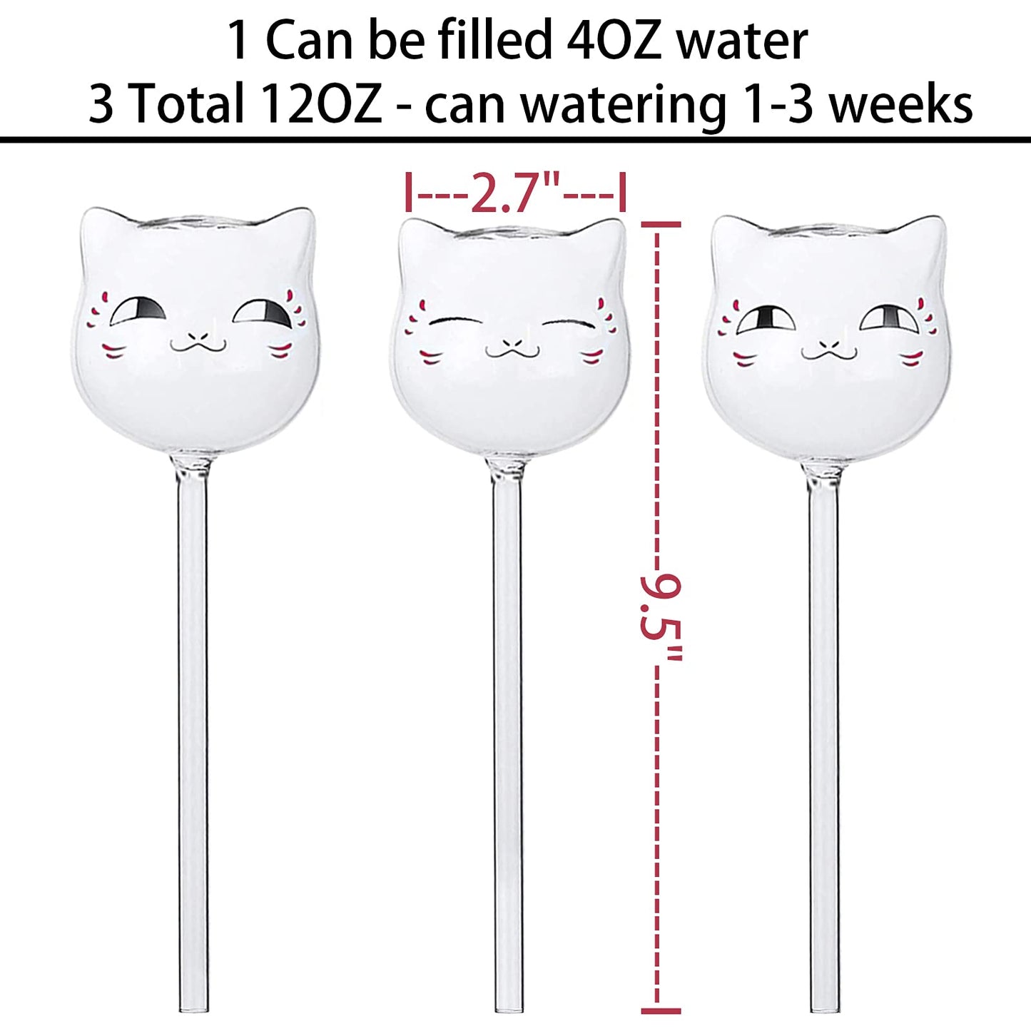 OYSIR 3 Pack Plant Waterer Self Watering Globes, Cute Cat Transparent Mini Durable Clear Glass Aqua Bulbs for Indoor, Automatic Plant Watering Devices, Gifts for Family and Friends
