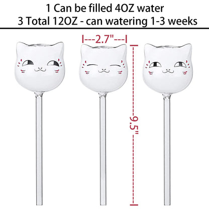 OYSIR 3 Pack Plant Waterer Self Watering Globes, Cute Cat Transparent Mini Durable Clear Glass Aqua Bulbs for Indoor, Automatic Plant Watering Devices, Gifts for Family and Friends