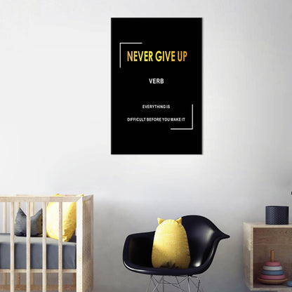 Motivational Canvas Wall Art Inspirational Never Give Up Motto Picture Poster Artwork Inspiring Success Quotes Painting Print for Gym Bedroom Living Room Wall Decoration Ready to Hang [12''Wx 18''H]