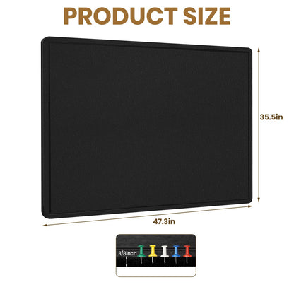 Large Bulletin Board, 48 X 36 inches Felt Board Notice Pin Board, 4' x 3'Cork Board Alternative for Wall, Self-Adhesive Vision Board Mood Board Foldable Photo Board with 30 Pushpin (Black)
