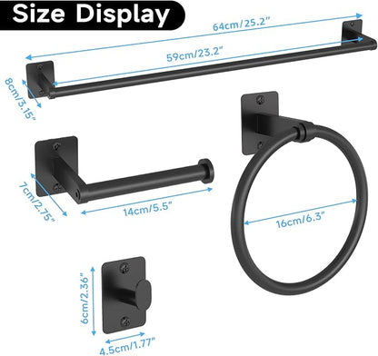 KLJKPA 20 Pieces Bathroom Hardware Set, Black Bathroom Accessories Set, 24 inch Towel Bar, Towel Racks for Bathroom, Robe Towel Hooks, Toilet Paper Holder Wall Mounted