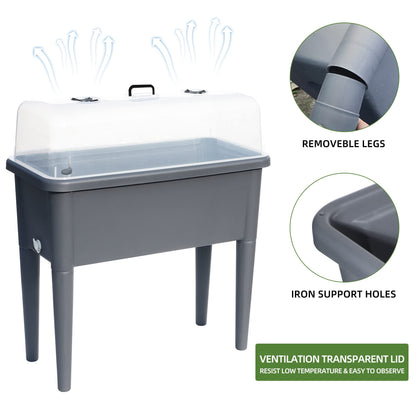 Dexceder 13.2 Gallon Self Watering Raised Garden Bed with Ventilation Transparent Lid Greenhouse, Deepen Vegetable Flower Box Planter Pot with Removeble Legs & Water Level Indicator (Deep Gray)
