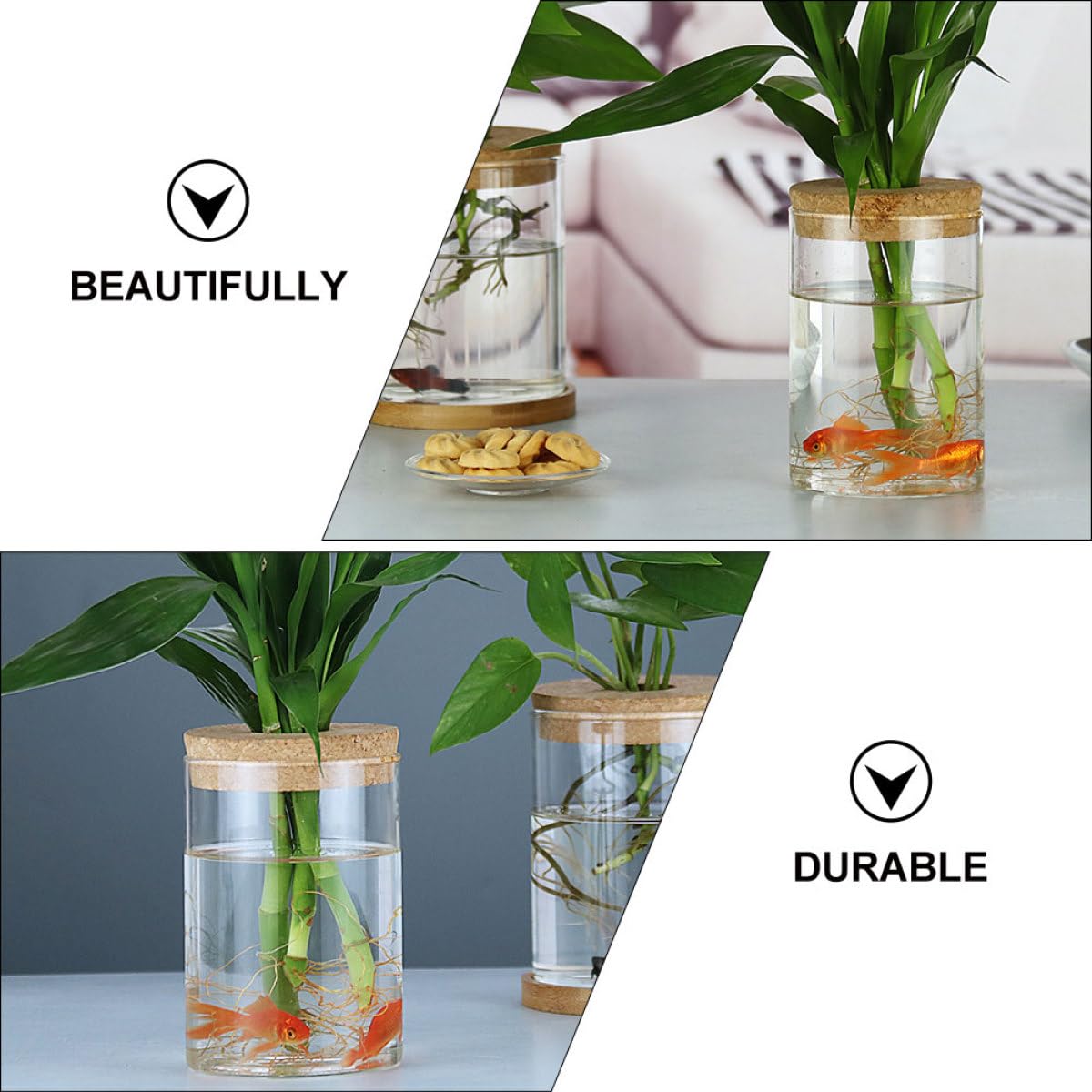 FOMIYES 2pcs Glass Flower Bottle Vase for Hydroponics with Cork Stopper, 6.5cm X 10cm Glass Home Decor Planter for Indoor Plants and Moss Terrarium
