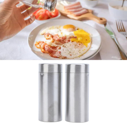 2 Pack Salt and Pepper Shakers Set, Stainless Steel Salt Pepper Shaker Seasoning Bottles with Perforated "S" and "P" Caps, Dining Table Silver Shakers for Home Cooking Restaurants Bar BBQ