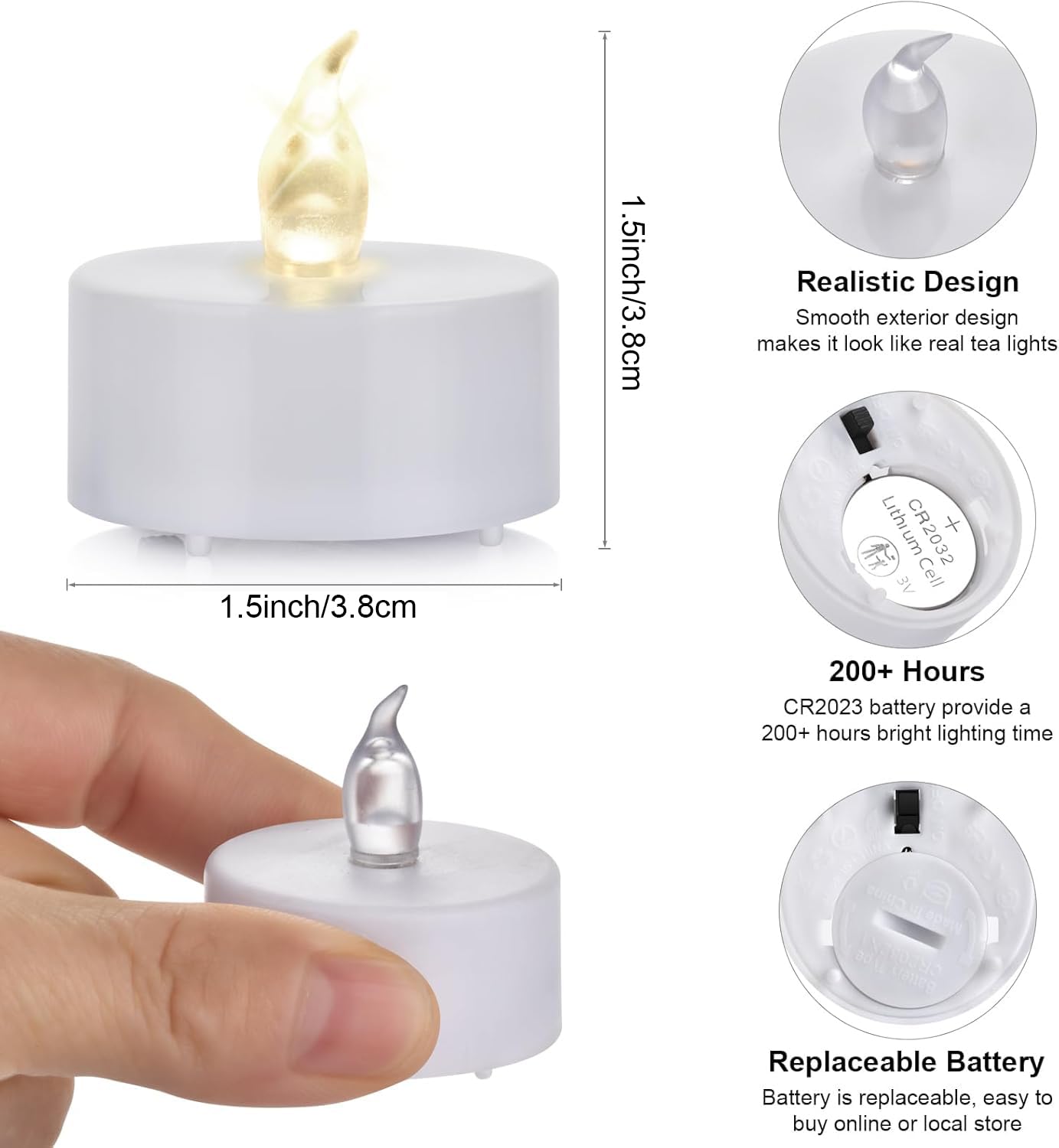 Hanzim Battery Tea Lights, 50 Pack LED Tea Light Candles 100 Hours Realistic Flickering Bulb Battery Operated Tea Lights for Seasonal Festival Celebration Electric Fake Candle in Warm Yellow