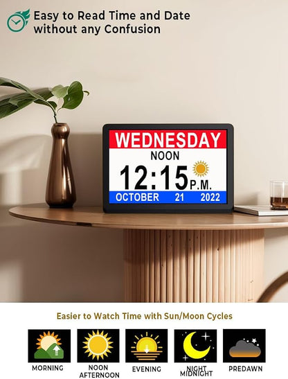 Upgraded 11.5" Large Clock with Voice Talking Date and Time, 27 Alarms Custom Reminders, Sleep Trainer, Large Number, Auto DST, 10 Levels Night Dimmer, Digital Calendar Clock for Elderly, with Remote