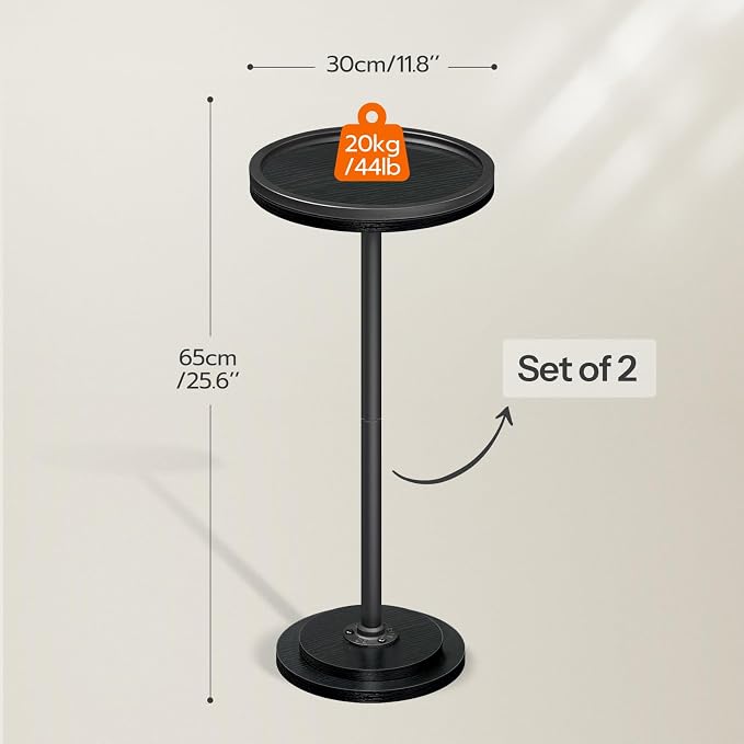 HOOBRO Small Round Side Tables, Set of 2, Drink Tables, Coffee Martini Tables with Pedestal Accent for Small Spaces in Living Room, Bedroom, Sofa Couch, Black BB168BZP201
