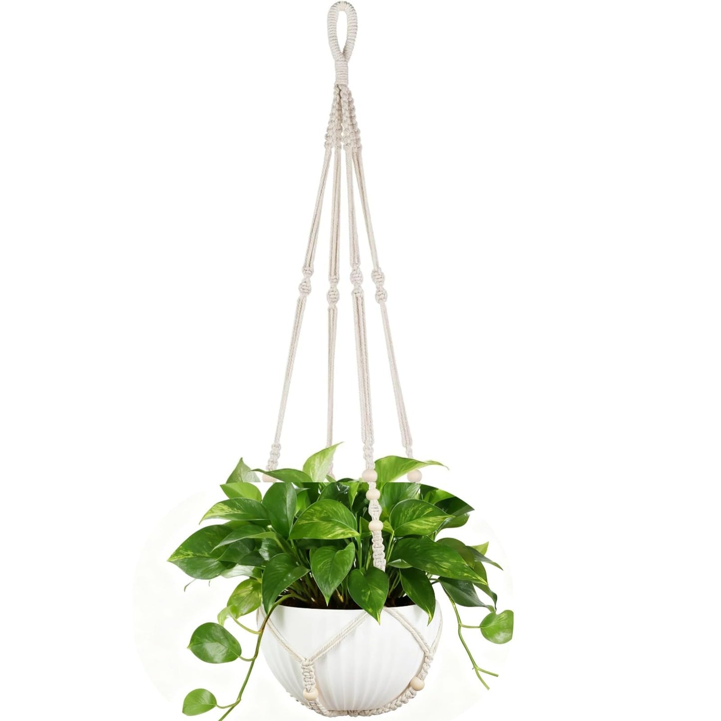 UlifeBetter 2 Pack Macrame Plant Hanger 36 Inch, Ivory Hanging Planter Holder with Wood Beads & No Tassels,Larg Hanging Baskets Indoor Outdoor Boho Home Decor for Flower Pots (2 Hooks Included)