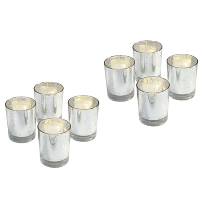 Hosley Set of 6 Metallic Mercury Glass Votive Tealight Candle Holders – Choice of Colors, Perfect for Parties, Weddings, Events, Aromatherapy, and Daily Use (Silver)