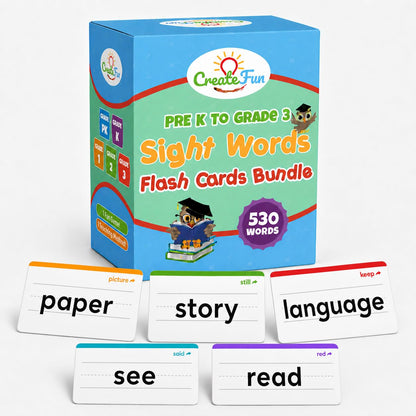 530 Sight Words Flash Cards for Kids Ages 3-9 Covers Pre K, Kindergarten, 1st, 2nd and 3rd Grade with 7 Educational Game Ideas - Homeschool Supplies Reading Tools for Kids