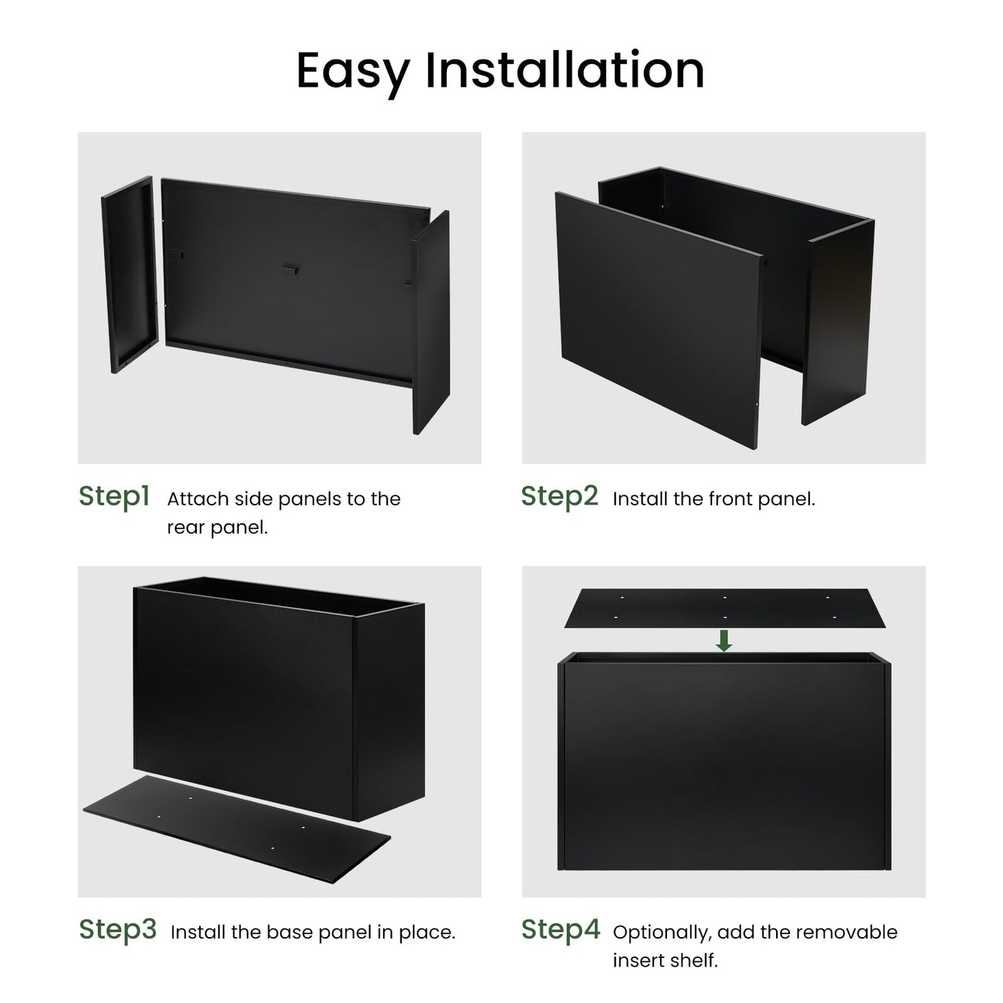 Talustool Heavy-Duty Black Rectangular Steel Planter Box 38”x12”x24”, Rust-Resistant with Drainage Holes, Removable Shelf & Reinforced Edges for Tall Plants, Patio, Porch & Yard
