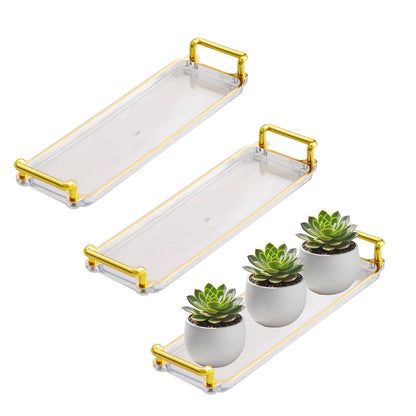 HaoGludi 3 PCS Rectangular Plant Saucer, 12.2 x 3.5 inches Decorative Plastic Window Sill Plant Tray, Reusable Planter Base for Succulent Pots Indoor/Outdoor Decor, Amber
