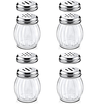 Glass Spice Shaker Set with Stainless Steel Top, 6 Ounces, 4-Piece, Salt and Pepper Dispensers (4)