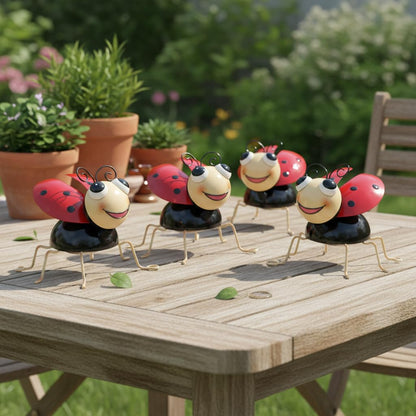 Cruis Cuka Metal Yard Art Garden Decor for Outside Cute Red Ladybugs Lawn Patio Ornaments Backyard Decorations Garden Gifts for Mom - Set of 4