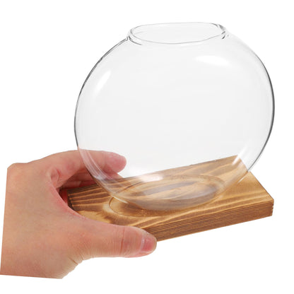 Kisangel Hydroponic Propagation Vase with Wooden Base Small Glass Terrarium Planter for Indoor Plants Decorative Desktop Garden Home Office Tea Ceremony Decor