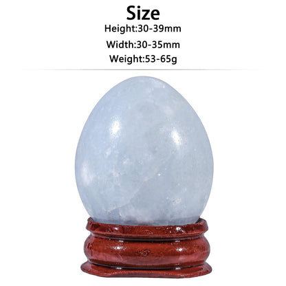 Rockcloud Natural Blue Celestite Crystal Egg Sphere with Wood Stand, Polished Stone Egg Figurine Ornament Decoration for Meditation, 30-39mm