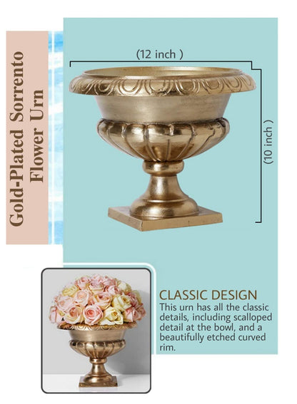Serene Spaces Living Gold-Plated Sorrento Flower Urn, Home Décor, Event Centerpieces, Wedding, Parties, Floral Arrangements, Indoor/Outdoor Urn Planter, Single