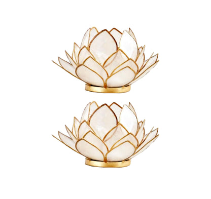 Contrast Natural White Capiz Shell Opening Lotus Flower Bulb Tealight Candle Holder, Tan, One Size