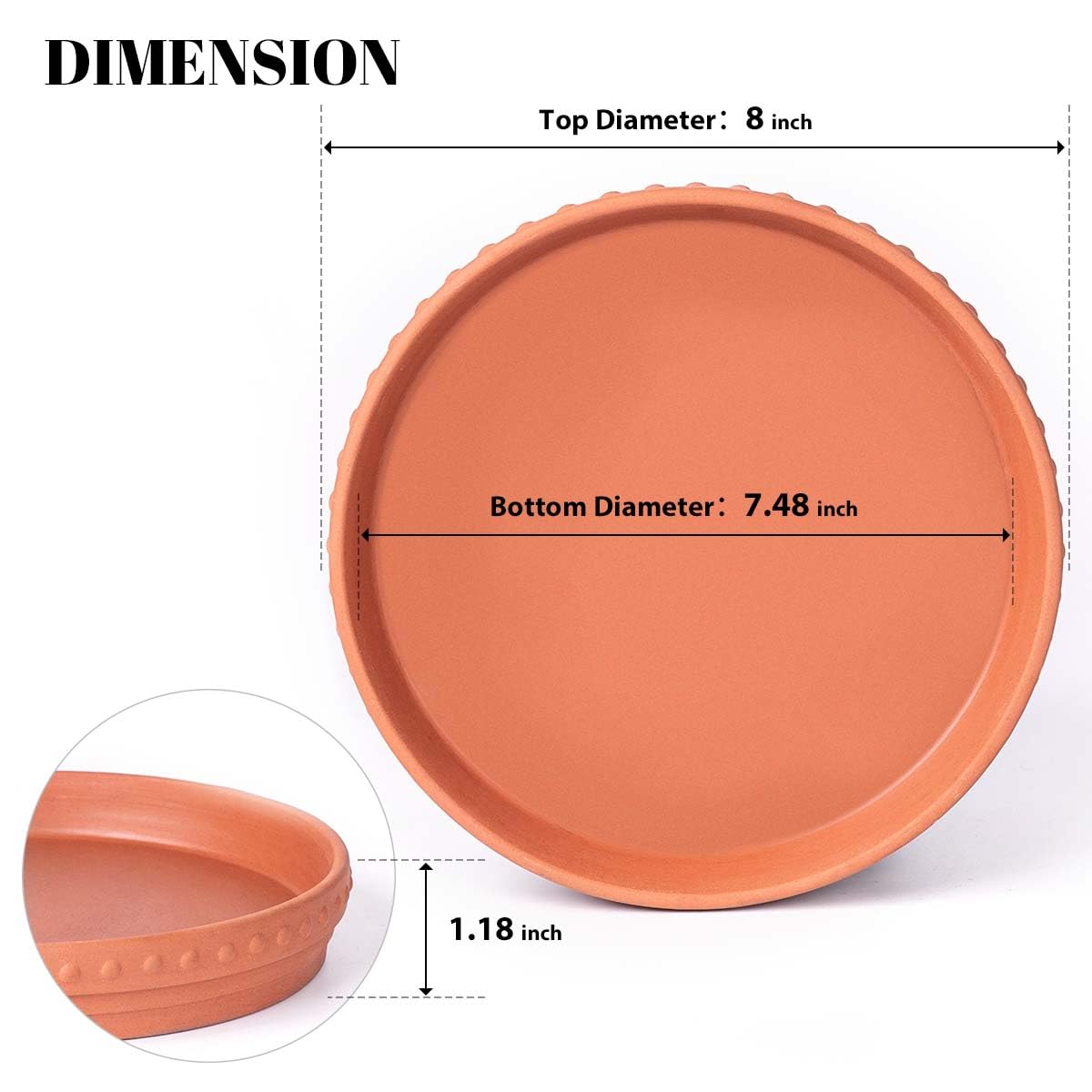 YBX 8-inch Plant Saucer Premium Terracotta Saucer Round Ceramic Plant Trays, Pack of 2 (Nature/Terracotta)