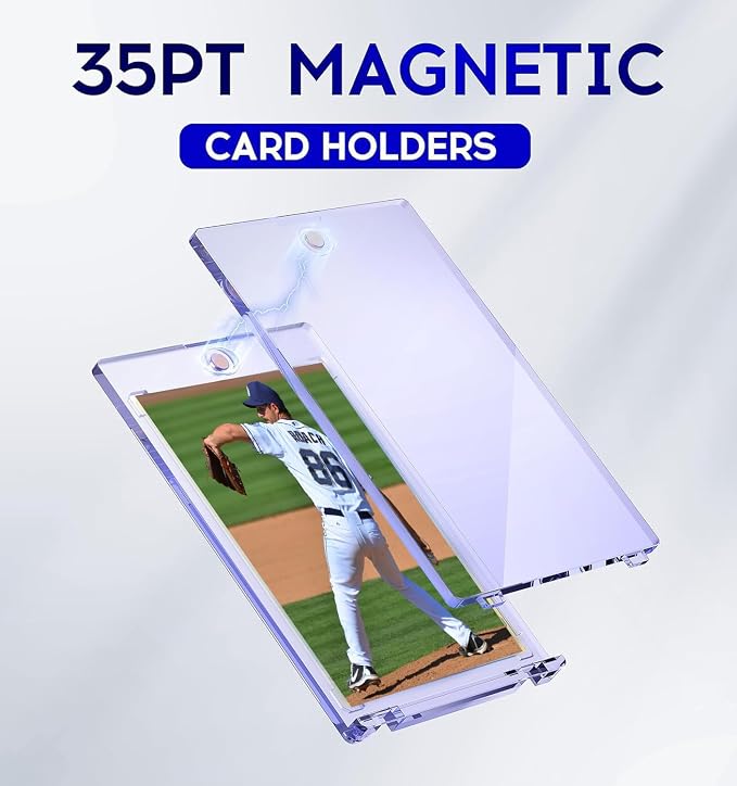 100ct Magnetic Card Holder, 35pt One Touch Card Holder, U-V Protectors Hard Plastic for Trading Cards, Magnet Case, Sports, Game, Football, Baseball