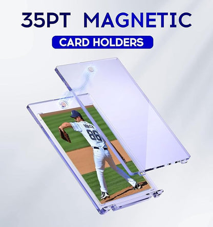 Basthalan 25ct Magnetic Card Holder, 35pt One Touch Card Holder, U-V Protectors Hard Plastic for Trading Cards, Magnet Case, Sports, Game, Football, Baseball Cards Holders
