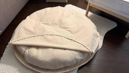 Natural 100% Cotton Canvas Round Dog Bed Cover Eco Friendly Durable Pet Bedding Dog Cushion Covers with Zippers Machine Washable Covers (Beige, X Small 18 Inches)