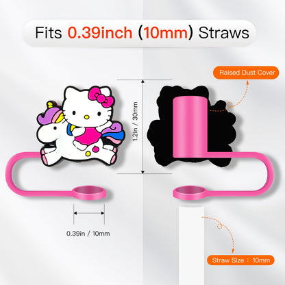 8Pcs Cartoon Straw Covers Cap for Tumblers Cup, 10mm Cartoon Straw Topper, Silicone Straw Tip Covers for Drinking Straws