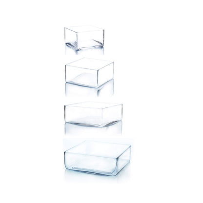 WGV Square Block Glass Vase, Length 12", Height 4", Clear Large Planter Terrarium, Floral Container for Wedding Party Event, Home Office Decor, 1 Piece