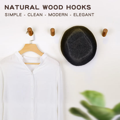 Felidio Wood Wall Hooks, 3 Pack Rustic Coat Hook Wall-Mounted, Decorative Hooks for Hanging Coats Hats Towels Robes Hat Rack for Wall (Walnut Wood)