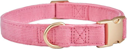Soft Cotton Dog Collar with Metal Buckle Adjustable Heavy Duty Comfy Corduroy Collars for Small Medium Large Dogs,Rosy Pink,Large