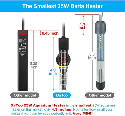 DaToo Mini Aquarium Heater 25W Small Fish Tank Heater 25 Watt with Free Thermometer Sticker