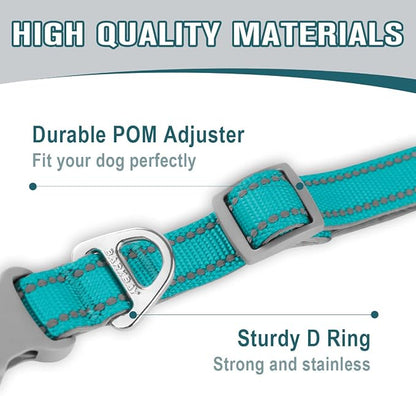 Dog Collar for Medium Small Large Dogs Reflective with Leash,Collar and Leash for Dogs,Soft Neoprene Padded 2 Pack(Ocean Blue,XS)