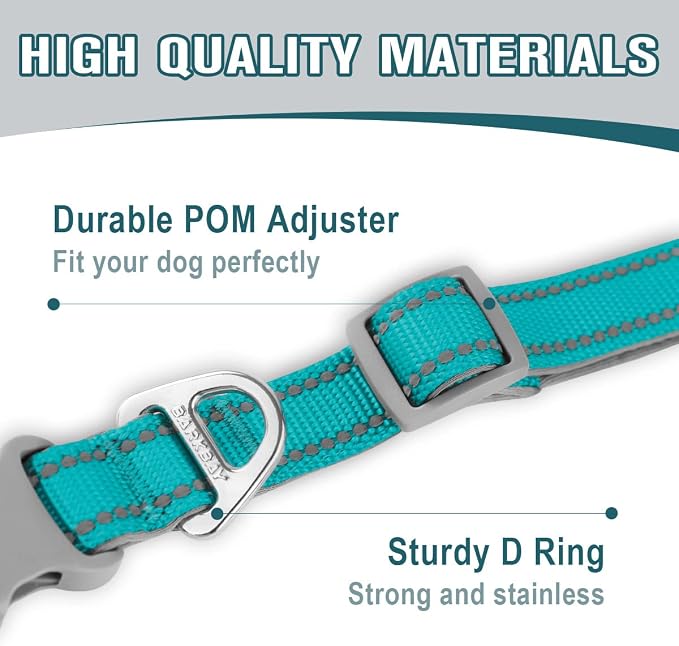 Dog Collar for Medium Small Large Dogs Reflective with Leash,Collar and Leash for Dogs,Soft Neoprene Padded 2 Pack(Ocean Blue,M)