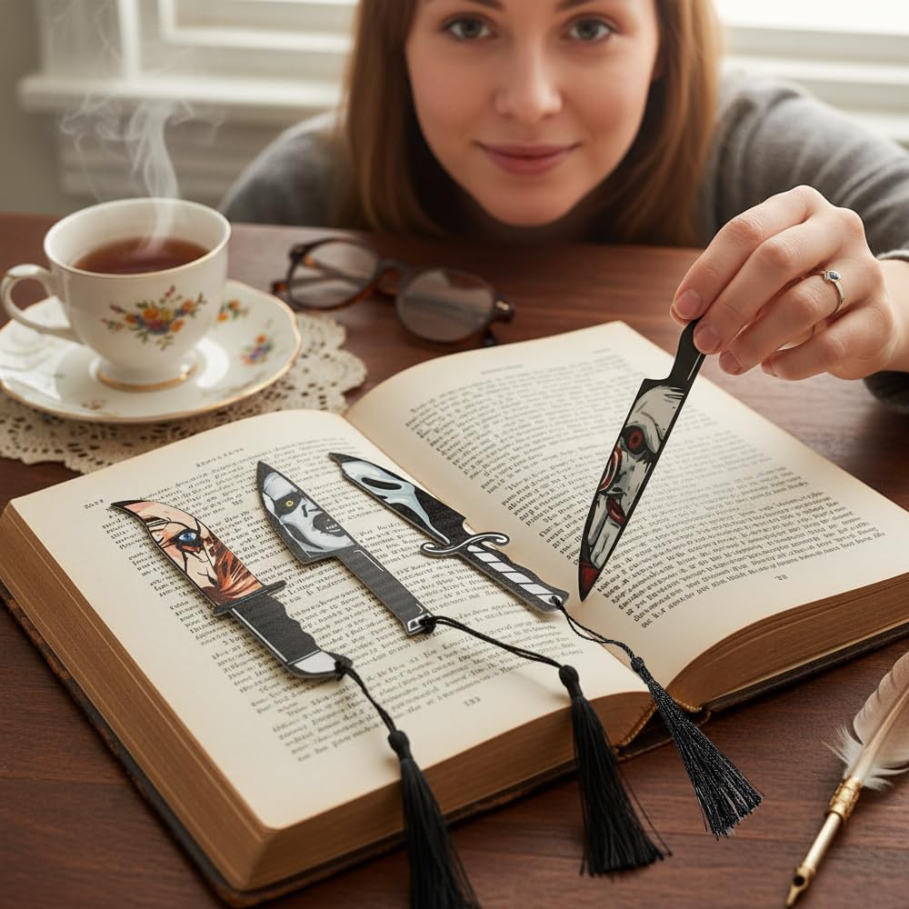Horror Movie Knife Bookmark Set, Ghostface Gothic Dagger Bookmarks for Men & Women, Bookmarker Reading Gifts for Horror Book Lovers(6pc Knife)
